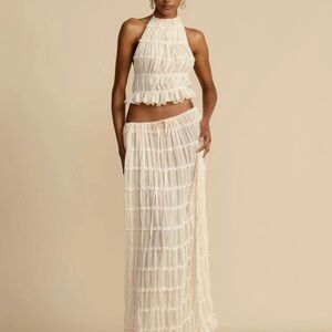 Elegant Cream Halter Top and Skirt Set